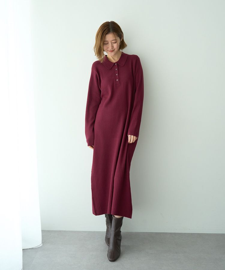 YECCA VECCA「襟付きニットワンピース」|ワンピース|Bordeaux