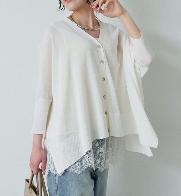  「シアーVネックカーディガン」|カーディガン|オフホワイト