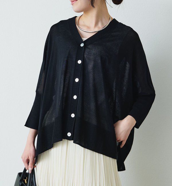  「シアーVネックカーディガン」|カーディガン|ブラック