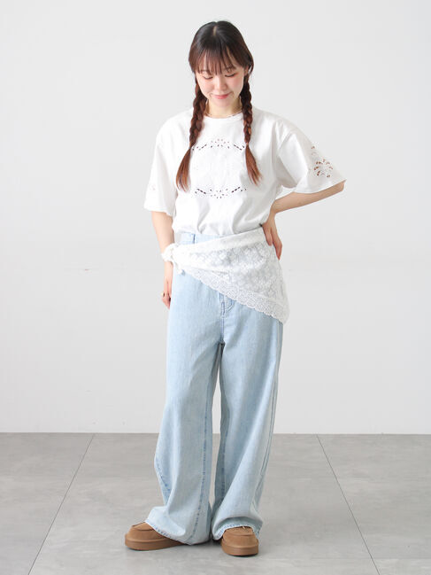 Samansa Mos2「三角ストール付カットワーク刺繍Tシャツ」|Tシャツ・カットソー|