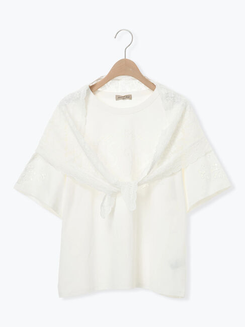 Samansa Mos2「三角ストール付カットワーク刺繍Tシャツ」|Tシャツ・カットソー|