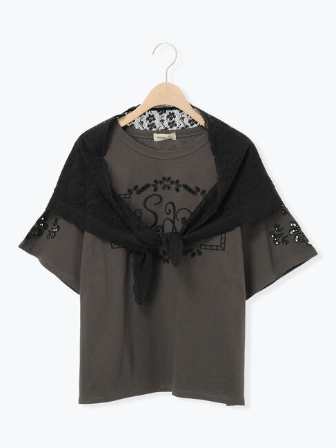 Samansa Mos2「三角ストール付カットワーク刺繍Tシャツ」|Tシャツ・カットソー|