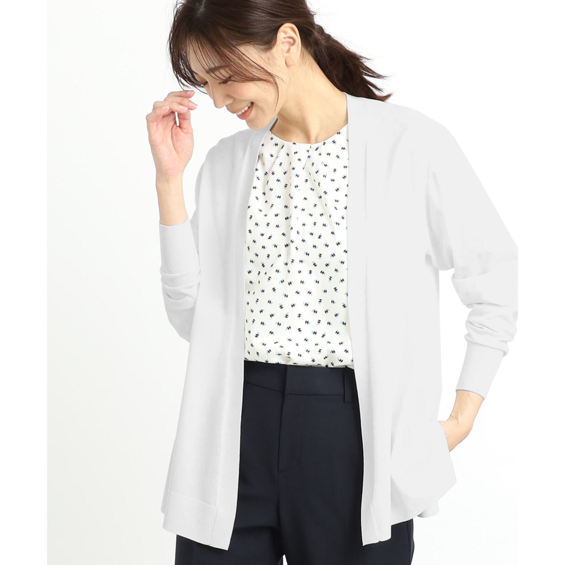 Reflect「【夏SALE／単品使いもできる】プリントブラウス着流しカーディガンニット」|カーディガン|