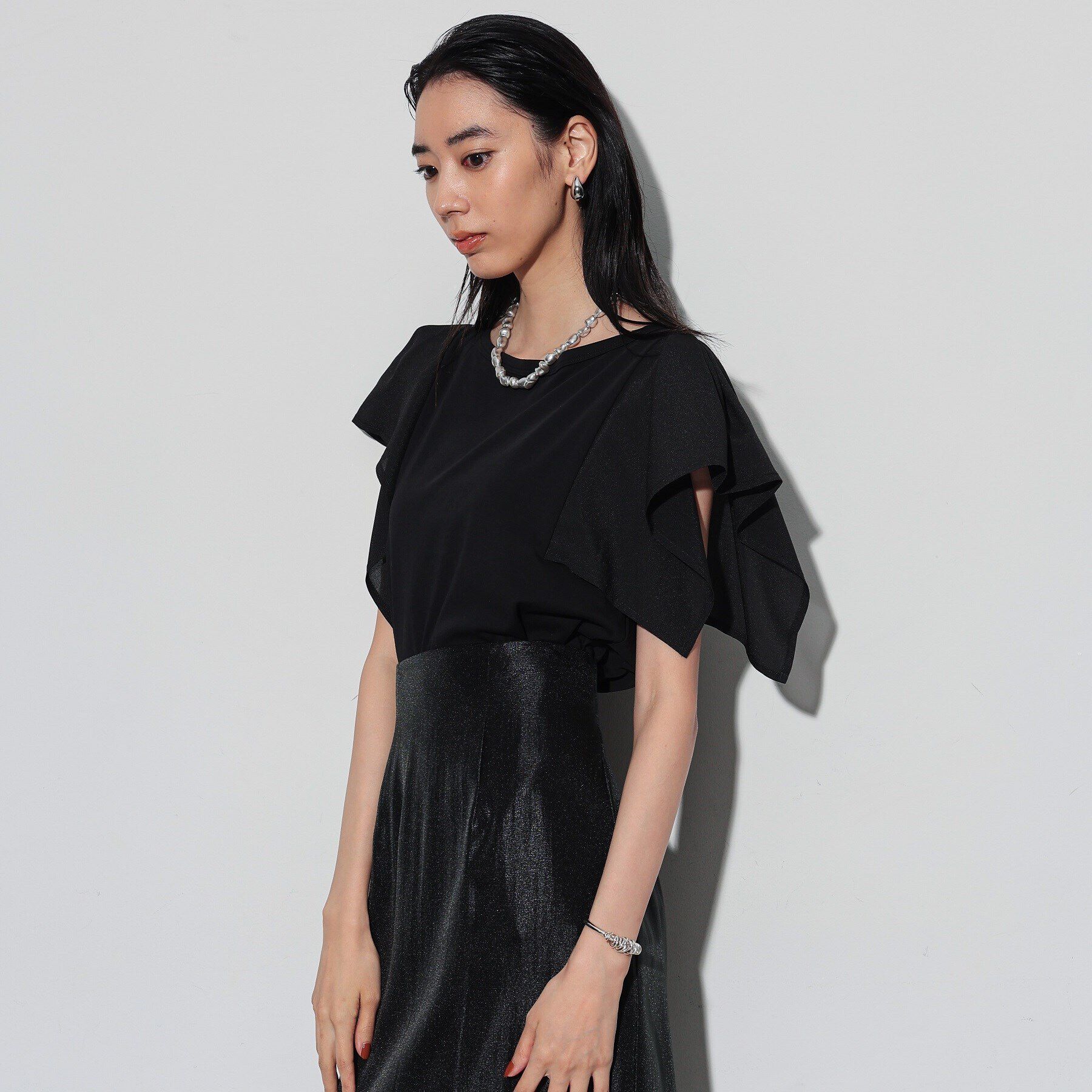 GALLEST「ハンカチーフスリーブTシャツ」|Tシャツ・カットソー|ﾌﾞﾗｯｸ(019)