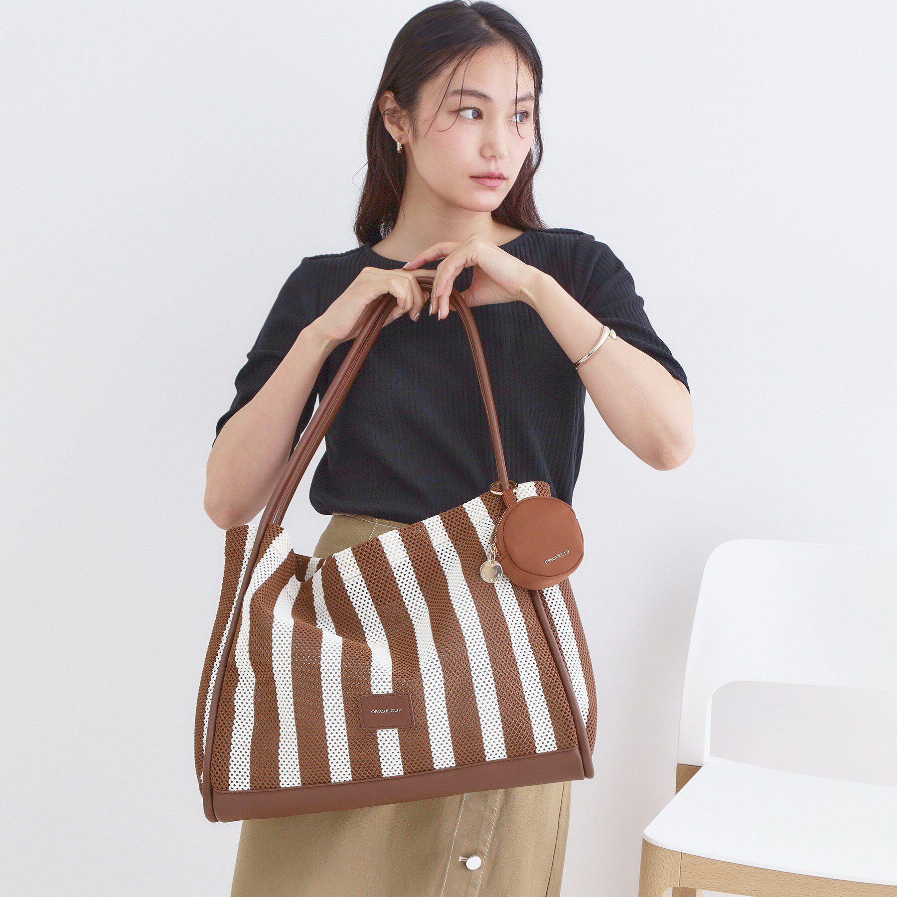 OPAQUE.CLIP「ミニポーチ付きメッシュトートバッグ【大容量】」|トートバッグ|ブラウン(143)