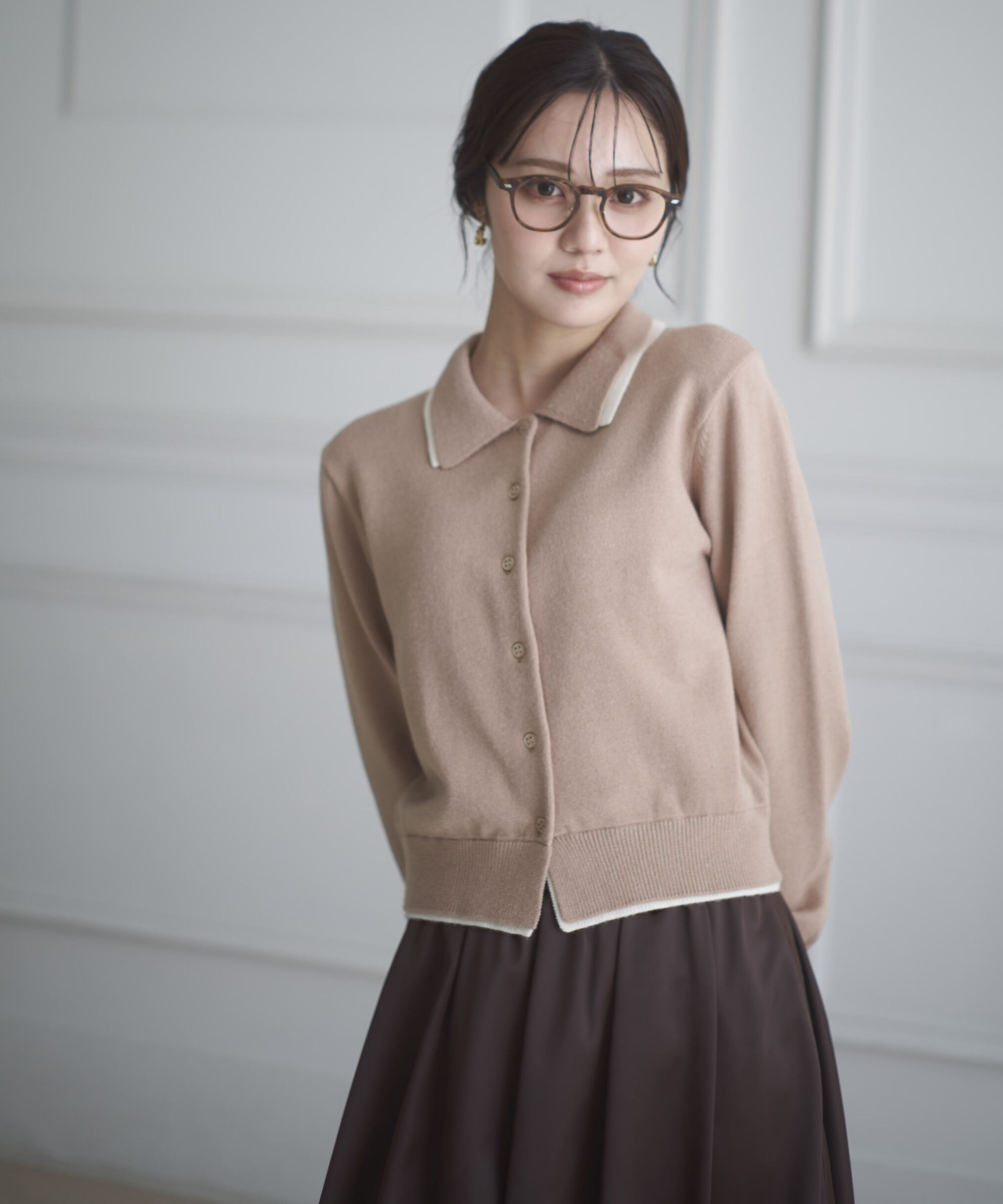 PROPORTION BODY DRESSING「＜ウォッシャブル＞ポロレイヤード風ニット」|カーディガン|ベージュ&times;エク