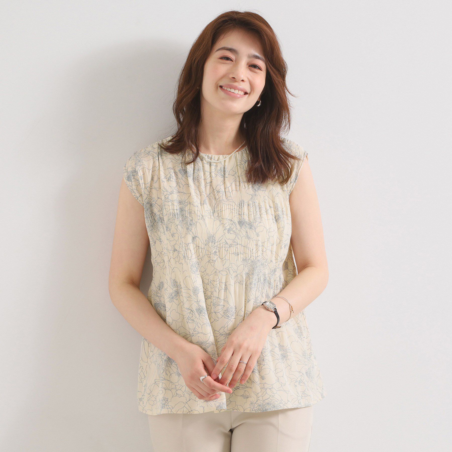 ITS&rsquo;DEMO「【手洗い可】花柄プリーツブラウス」|シャツ・ブラウス|