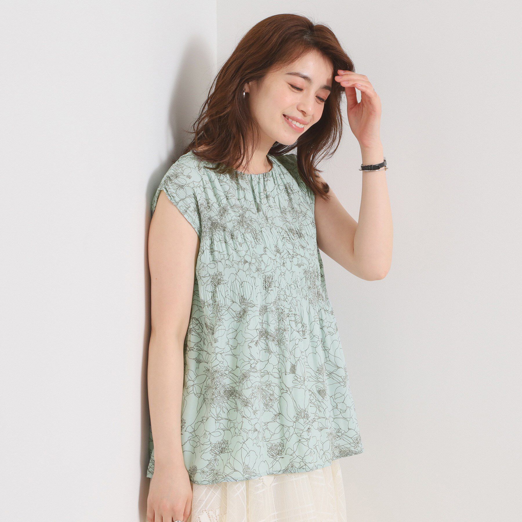 ITS&rsquo;DEMO「【手洗い可】花柄プリーツブラウス」|シャツ・ブラウス|サックスブルー(19