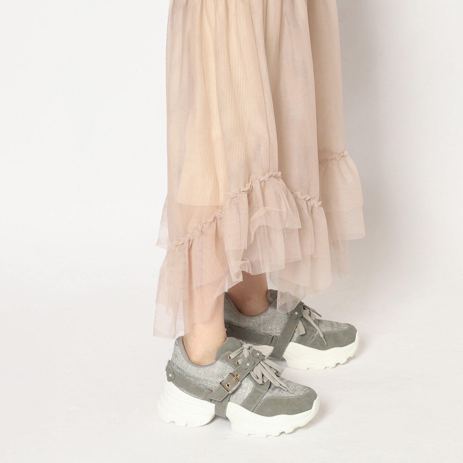 ESPERANZA「ツイード風フラワーベルト厚底スニーカー」|スニーカー|