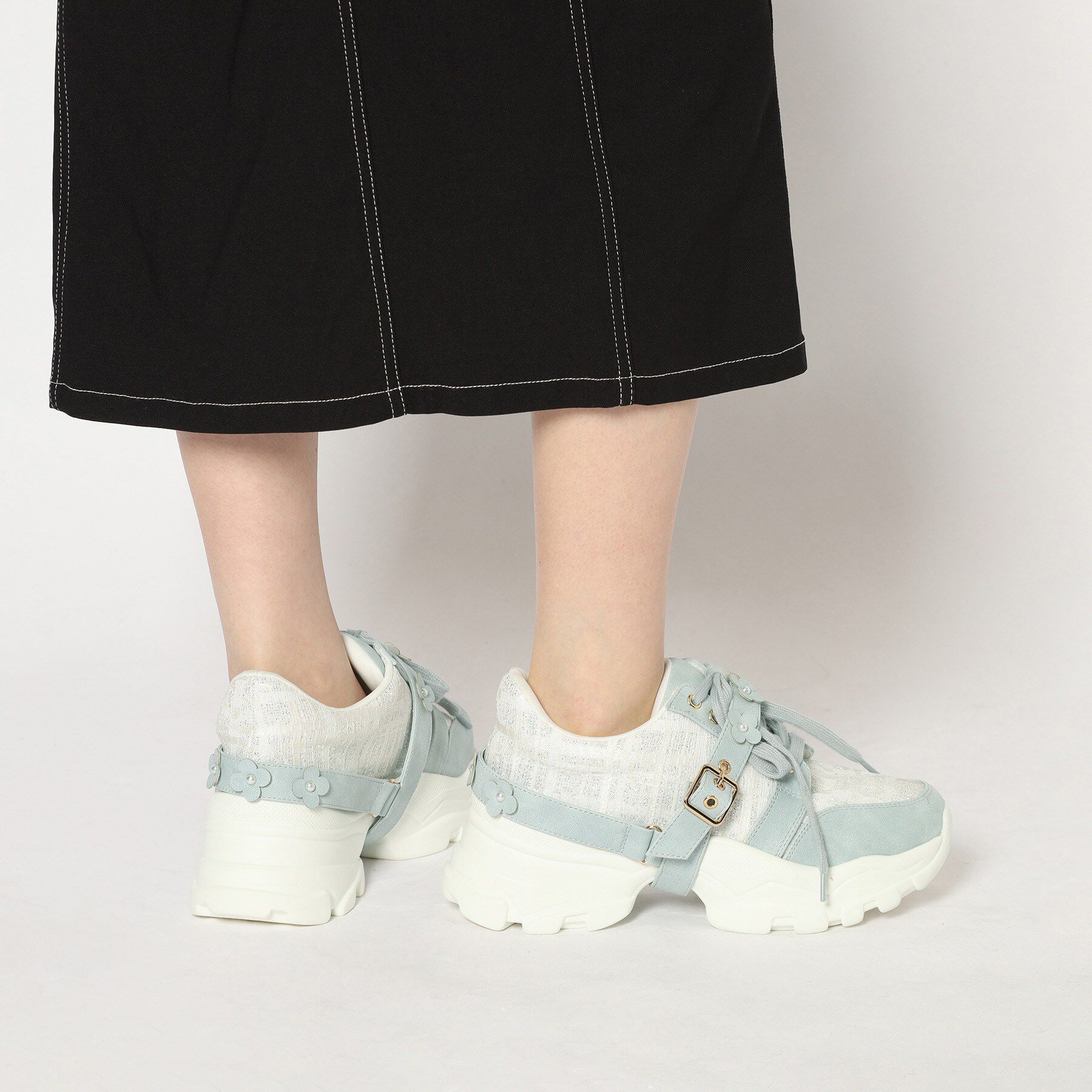 ESPERANZA「ツイード風フラワーベルト厚底スニーカー」|スニーカー|