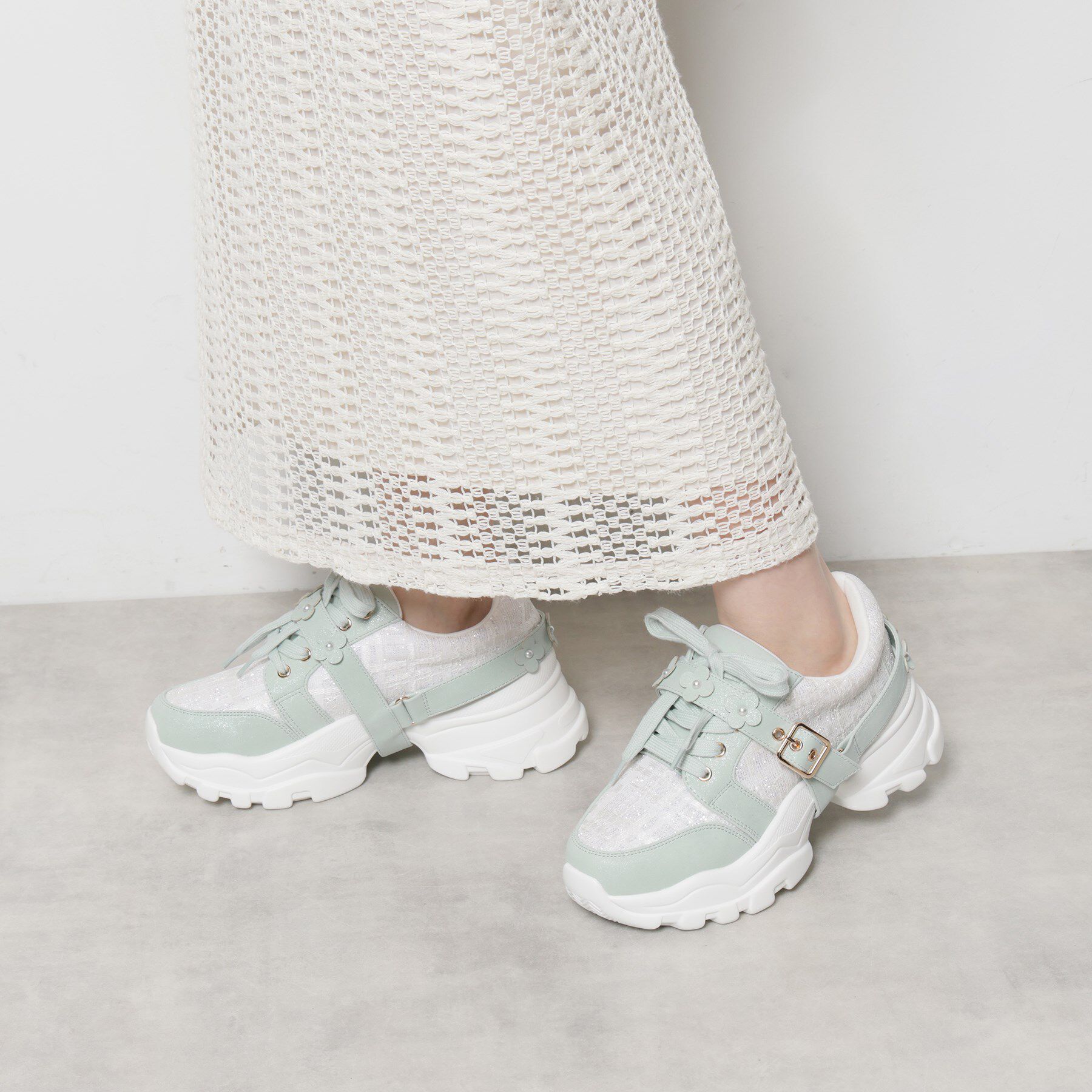 ESPERANZA「ツイード風フラワーベルト厚底スニーカー」|スニーカー|