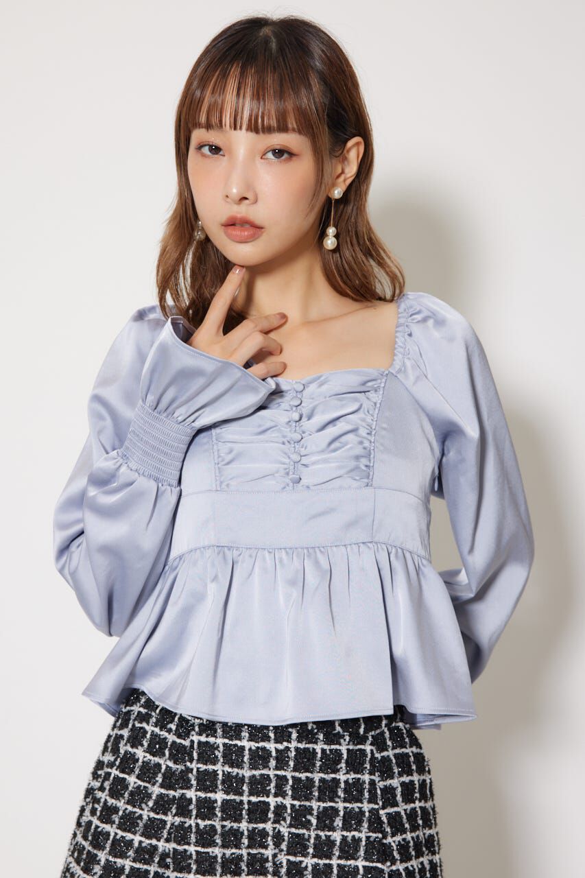 rienda「ギャザーペプラムブラウス」|シャツ・ブラウス|BLU