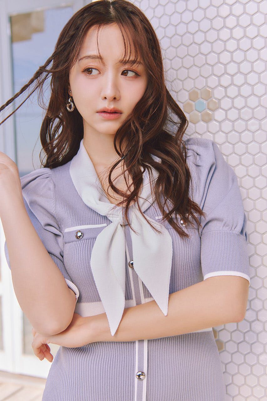 rienda「バイカラーパフスリーブタイトニットワンピース」|ワンピース|