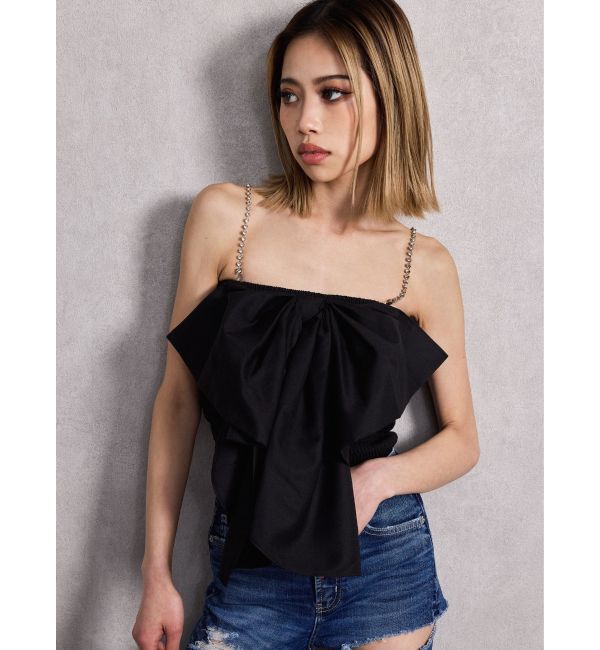 GYDA「ビジューストーンストラップ2WAYリボンブラウス」|シャツ・ブラウス|ブラック