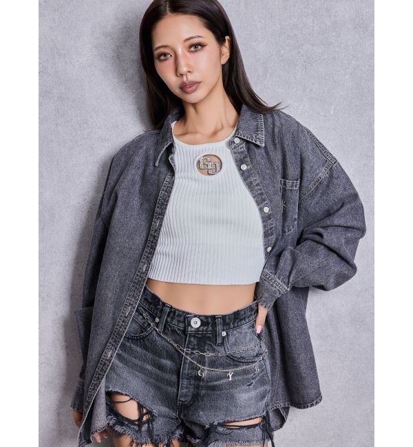 GYDA「CROSS POINTケミカルデニムシャツ」|シャツ・ブラウス|ブラック