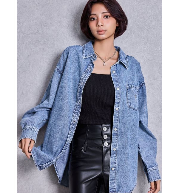 GYDA「CROSS POINTケミカルデニムシャツ」|シャツ・ブラウス|アイスブルー