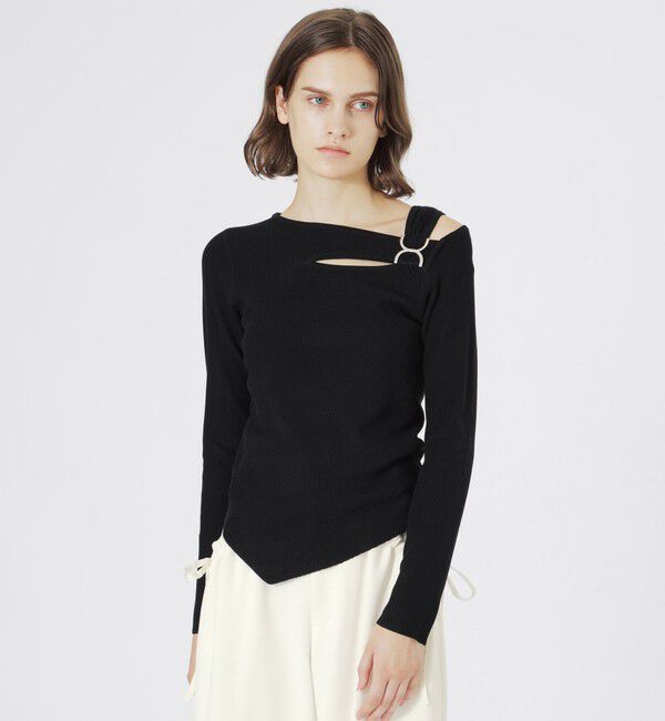  「カットアウトアシンメトリーヘムプルオーバー」|ニット・セーター|ブラック