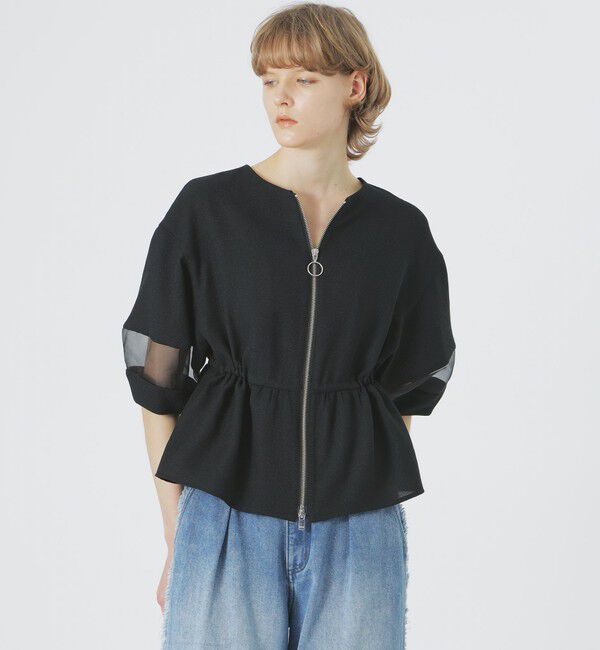  「バブルジャカードペプラムブルゾン」|ブルゾン・スタジャン|ブラック