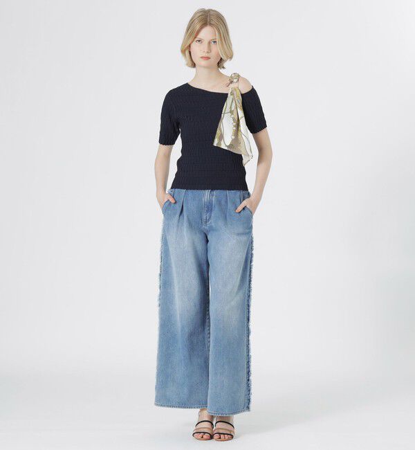  「スカーフコンビカットアウトニット」|Tシャツ・カットソー|