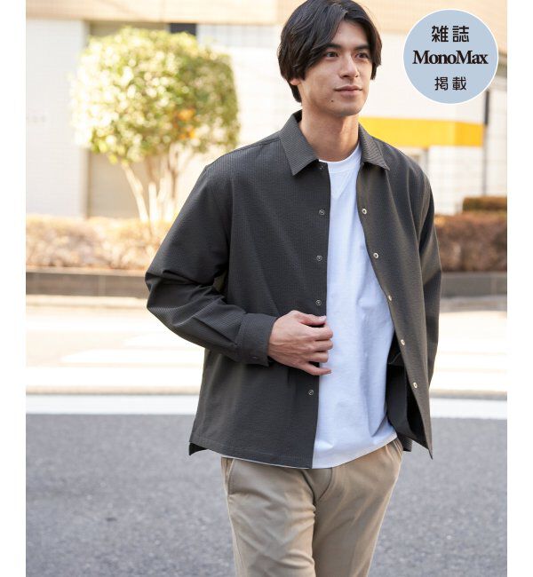 ikka「【雑誌MonoMax5月号掲載】イージケアサッカースナップシャウター「小泉孝太郎さん着用モデル」」|シャツ・ブラウス|グレー