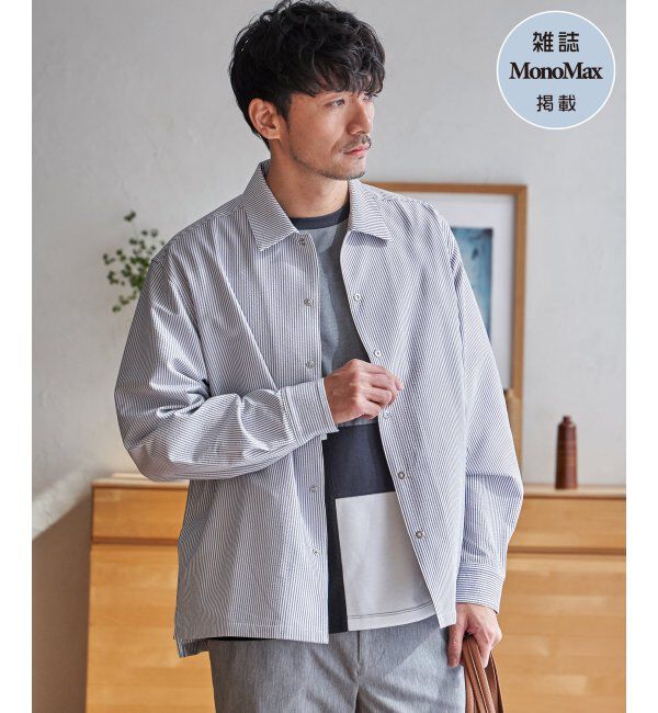 ikka「【雑誌MonoMax5月号掲載】イージケアサッカースナップシャウター「小泉孝太郎さん着用モデル」」|シャツ・ブラウス|ブルー