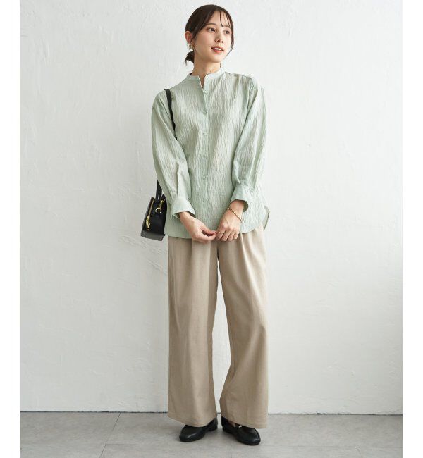 ikka「【雑誌InRed5月号掲載】冷感リネンバンドカラーシャツ」|シャツ・ブラウス|