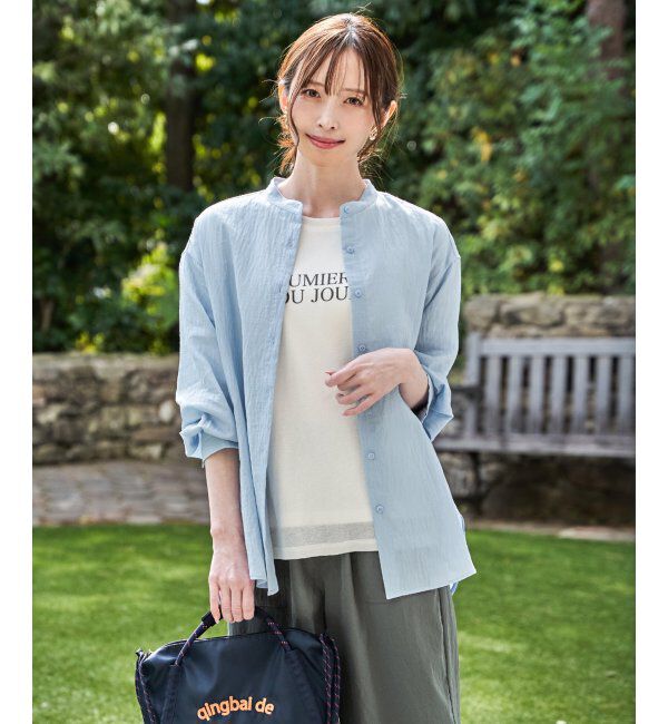 ikka「【雑誌InRed5月号掲載】冷感リネンバンドカラーシャツ」|シャツ・ブラウス|