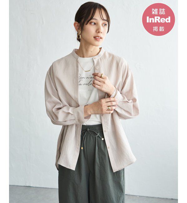 ikka「【雑誌InRed5月号掲載】冷感リネンバンドカラーシャツ」|シャツ・ブラウス|グレージュ