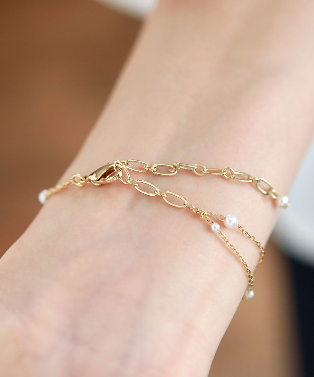 colleca la「粒パールとチェーンの2連ブレスレット」|ブレスレット・バングル|