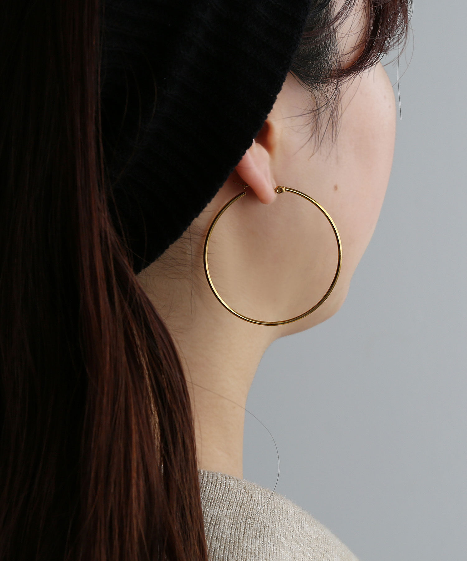  「[stainless]50mmスリムフープピアス〈金属アレルギー対応〉」|ピアス|ゴールド