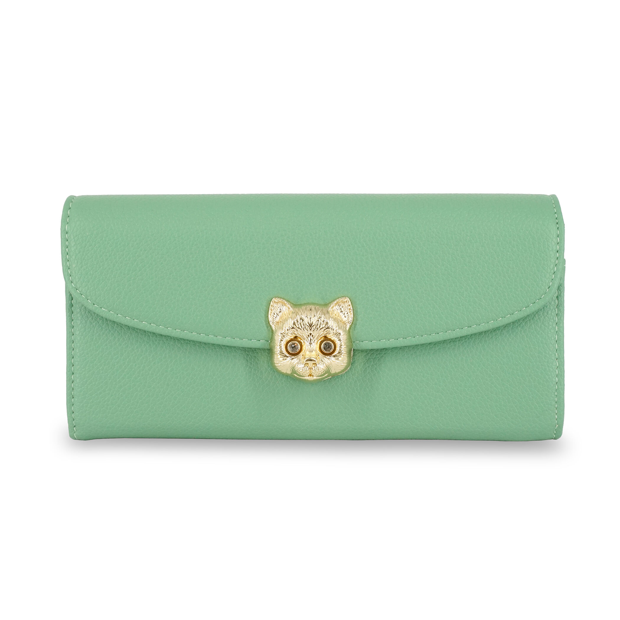 PAUL&JOE「かぶせ束入れ／３Ｄ　キャットフェイス／２６ＳＳ」|財布|グリーン