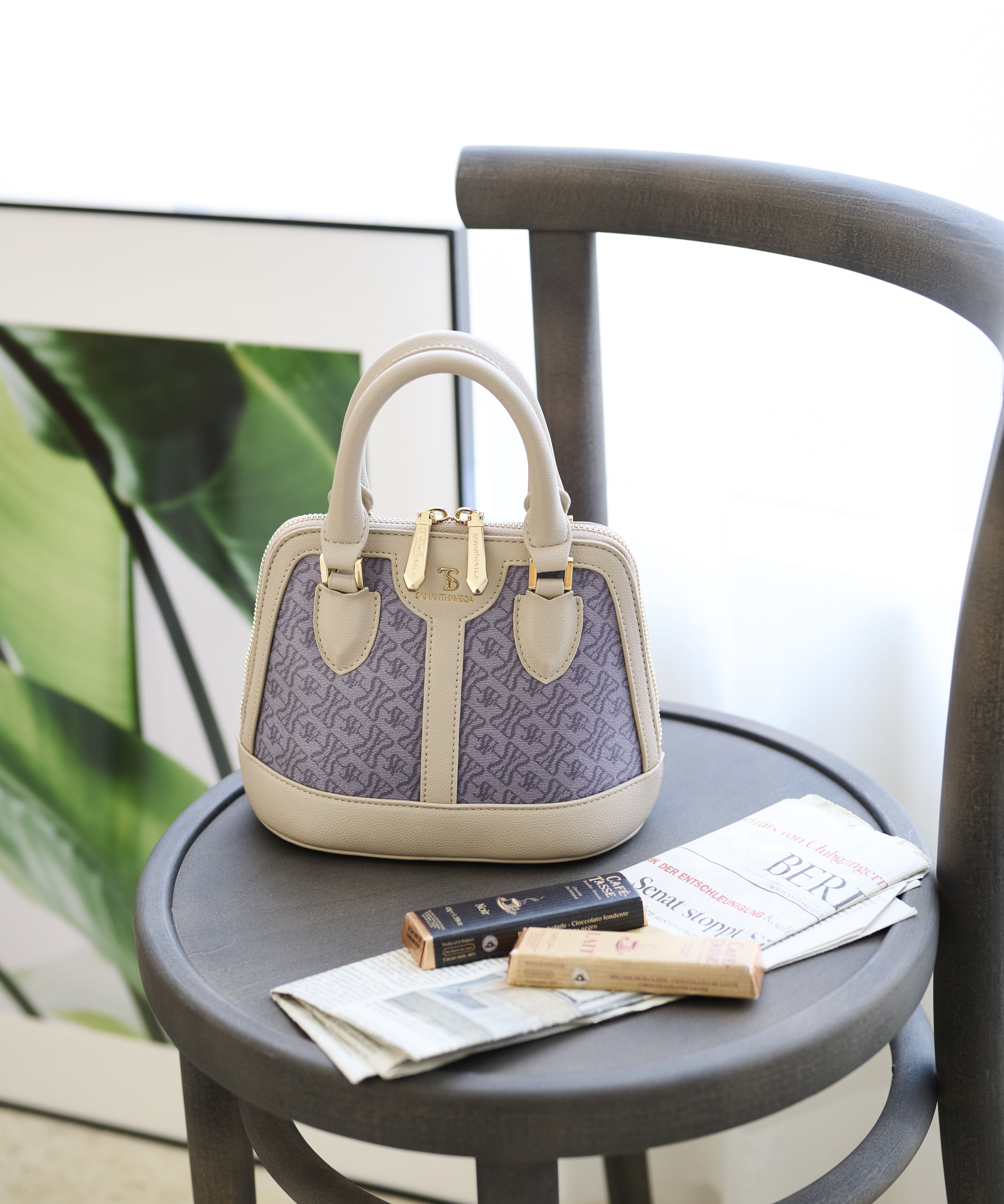 Samantha Vega「クロスプリントショルダーバッグ」|ショルダー・メッセンジャー|グレージュ