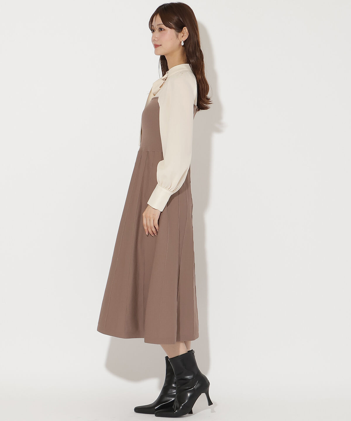 アンドクチュール「ボウタイ&times;ニットドッキングワンピース」|ワンピース|