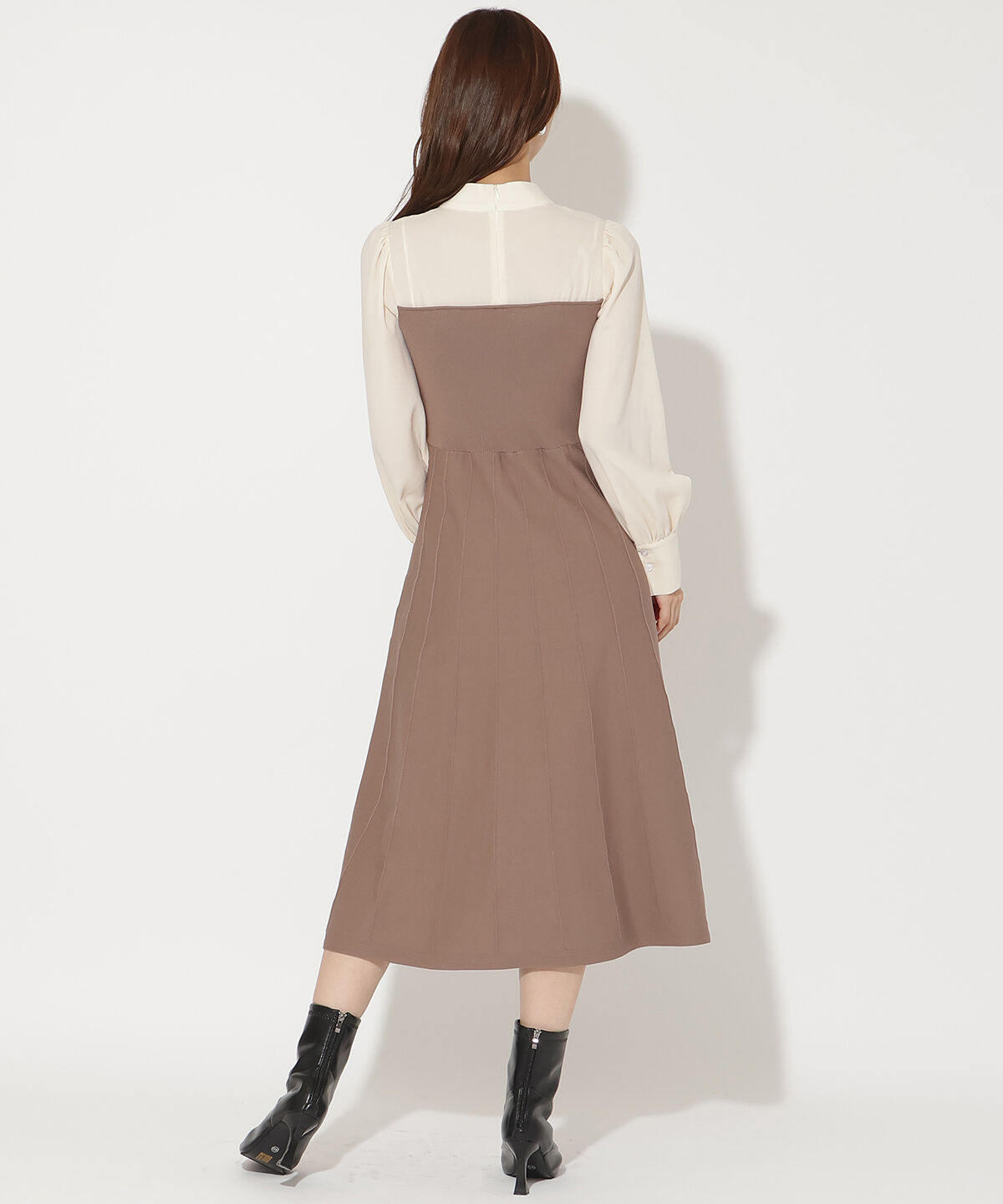 アンドクチュール「ボウタイ&times;ニットドッキングワンピース」|ワンピース|