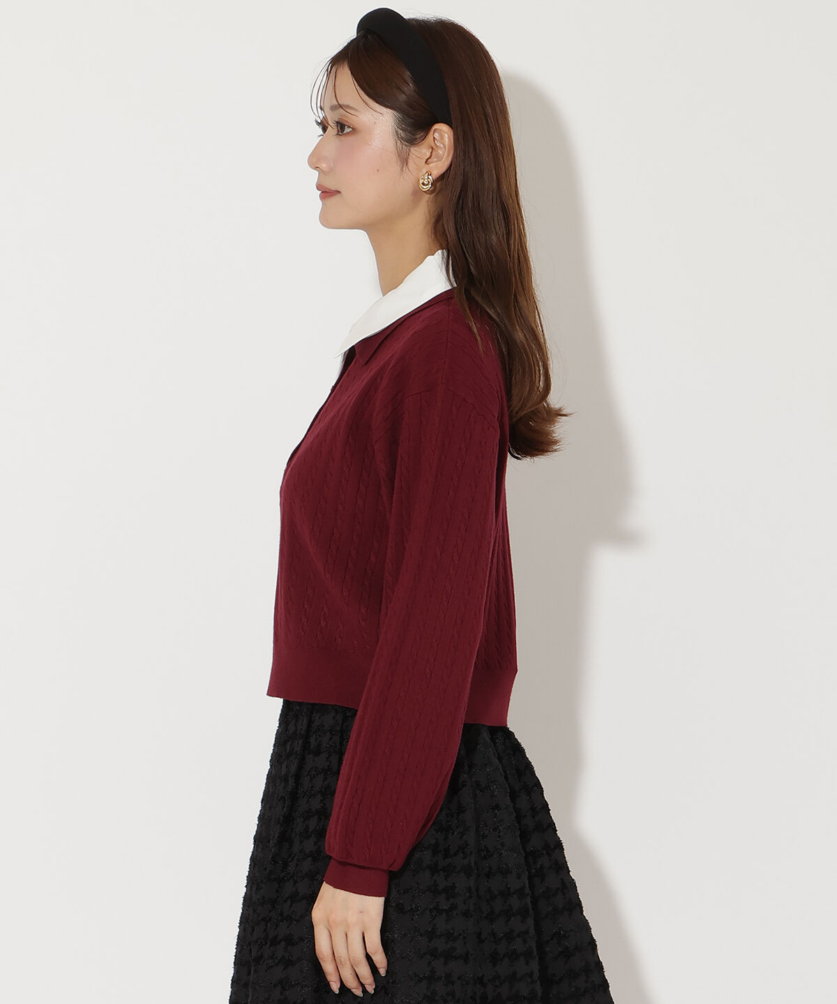 アンドクチュール「シャツ襟ケーブルニット」|ニット・セーター|