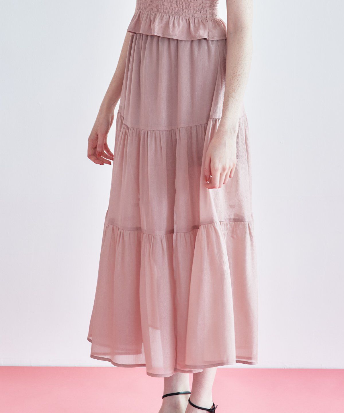 REDYAZEL「シャイニー楊柳ティアードスカート」|フレア|