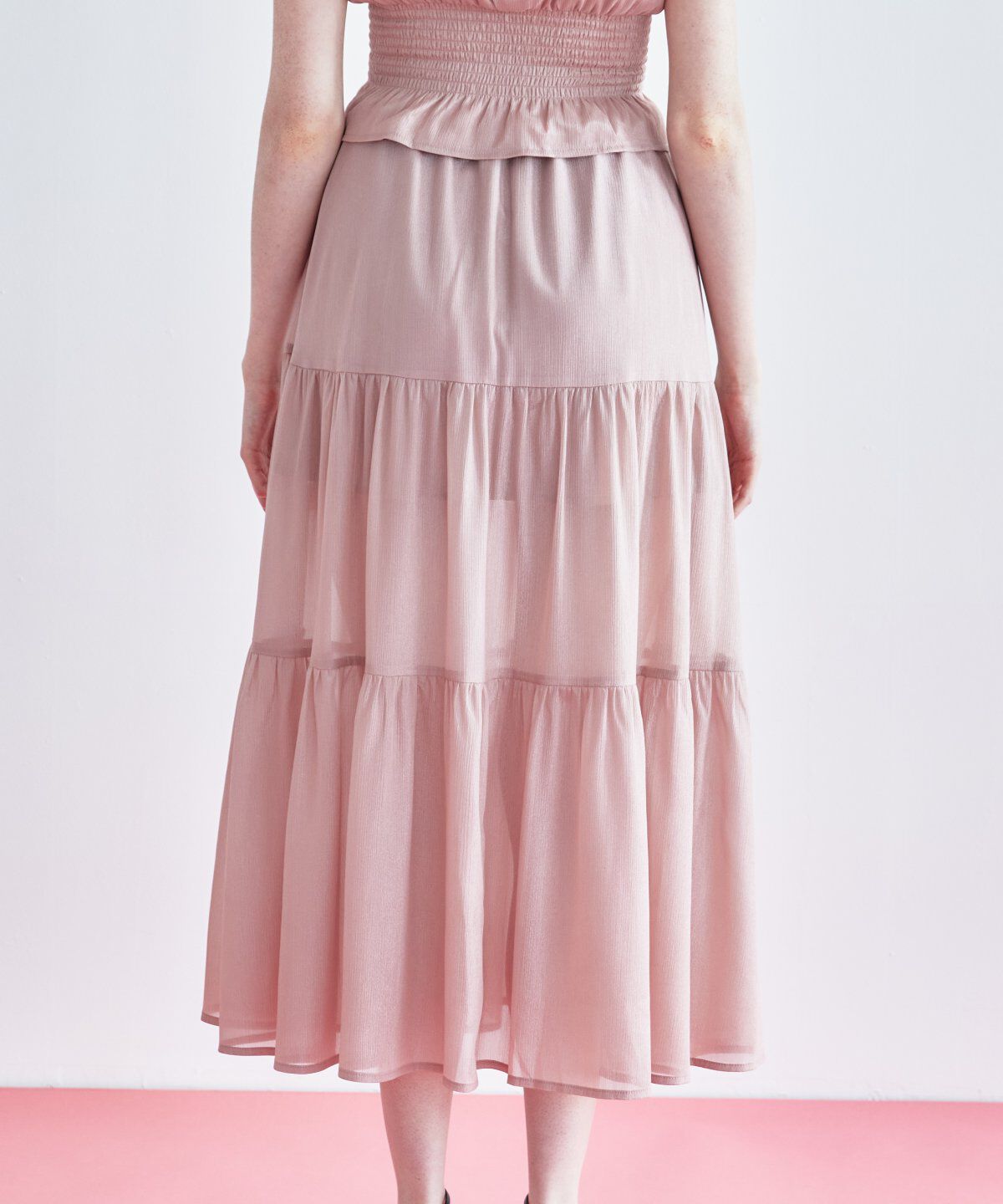 REDYAZEL「シャイニー楊柳ティアードスカート」|フレア|