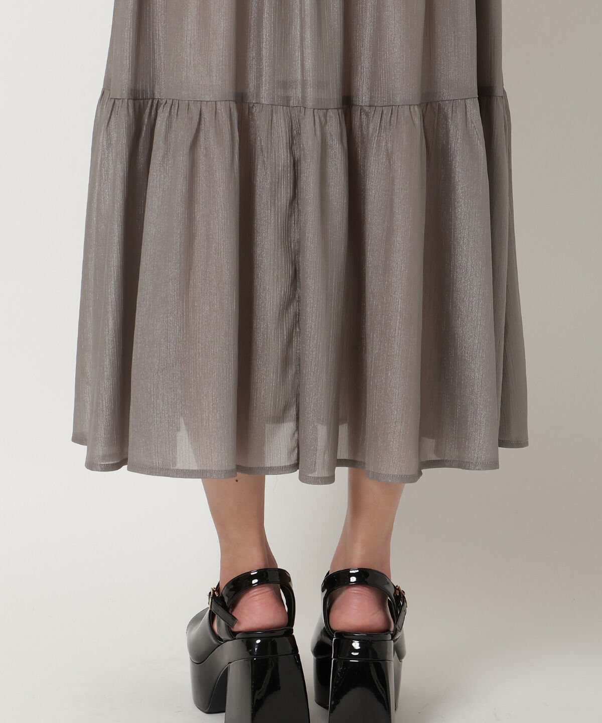 REDYAZEL「シャイニー楊柳ティアードスカート」|フレア|