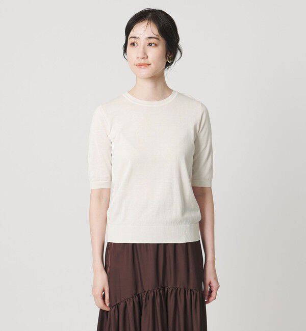UNITED ARROWS「18G ハーフスリーブ クルーネックニット ‐ウォッシャブル‐」|ニット・セーター|