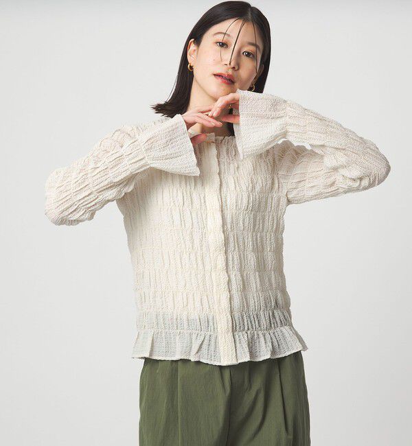 UNITED ARROWS green label relaxing「【WEB限定】＜at ease＞シアー サッカーライク クルーネック カーディガン」|カーディガン|OFF WHITE