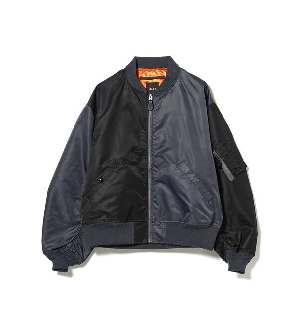 BEAMS「【ワイドフィット】クレイジー MA-1」|ブルゾン・スタジャン|BLACK