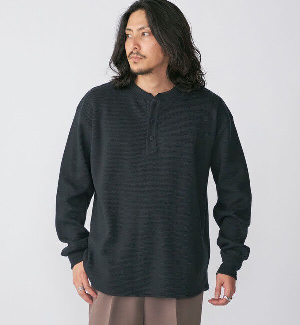 SHIPS「【SHIPS別注】THYARD:  ヘンリーネック サーマル 長袖 カットソー」|Tシャツ・カットソー|ネイビー