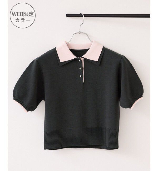 VIS「ダブルカラー半袖ポロニットトップス/イージーケア・WEB限定カラー」|ポロシャツ|