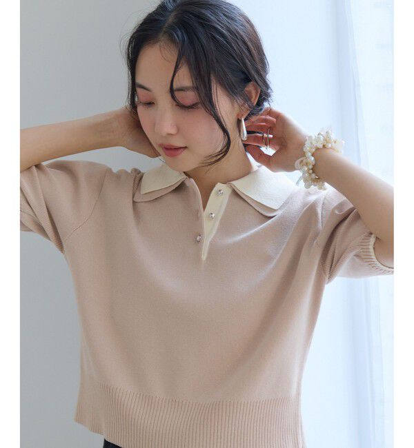 VIS「ダブルカラー半袖ポロニットトップス/イージーケア・WEB限定カラー」|ポロシャツ|