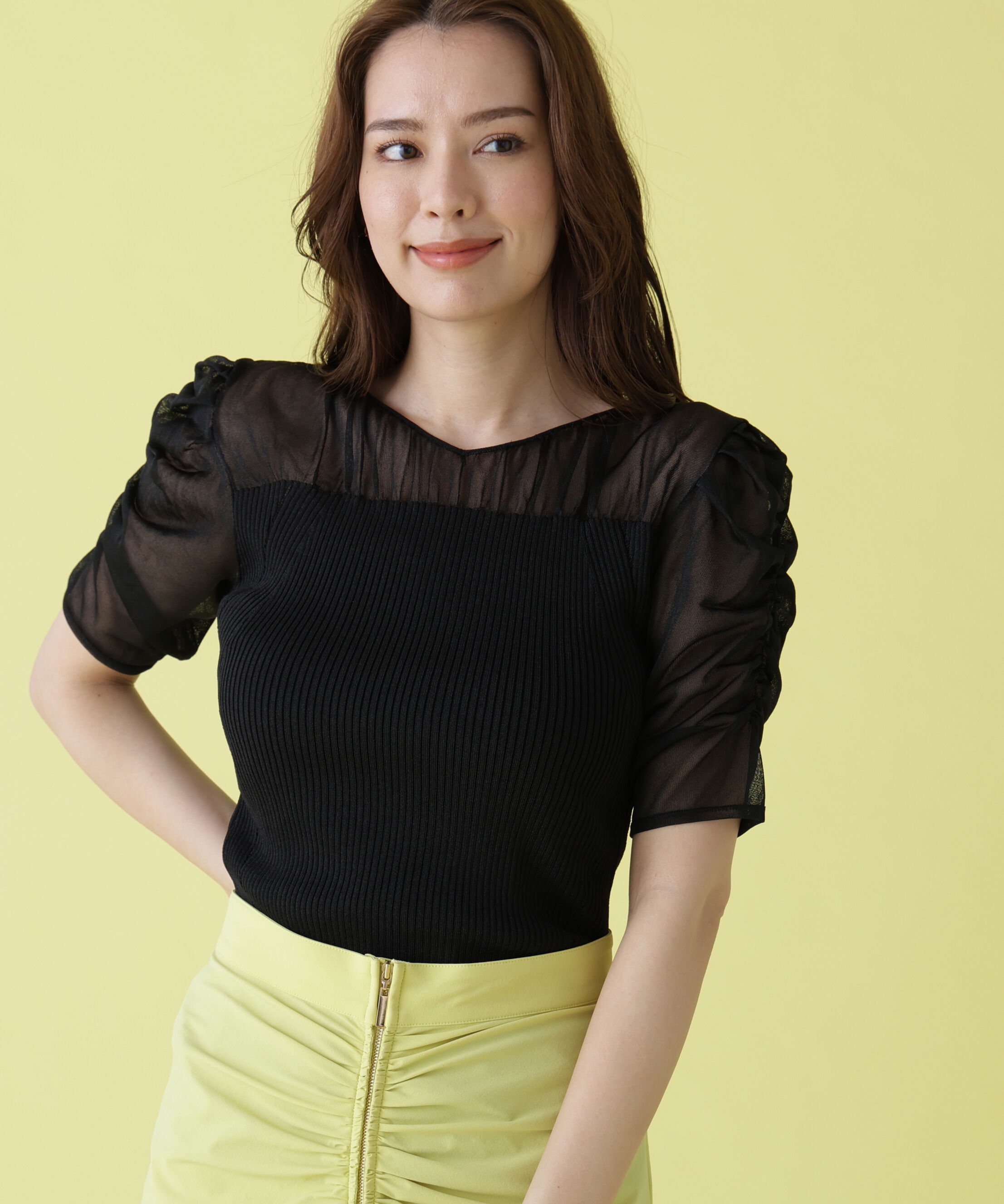  「ラメニットシアーコンビプルオーバー」|ニット・セーター|ブラック