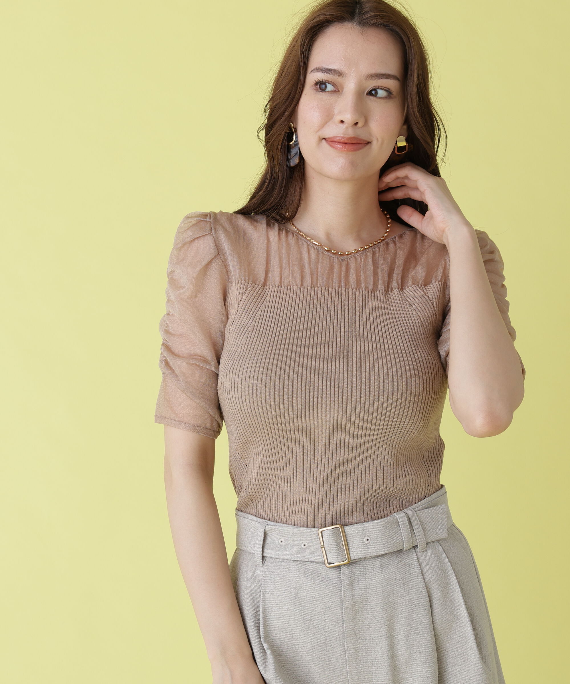  「ラメニットシアーコンビプルオーバー」|ニット・セーター|