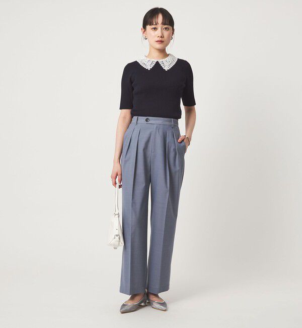 UNITED ARROWS green label relaxing「リブ エリレース 2WAY 5分袖 ニット プルオーバー」|ニット・セーター|