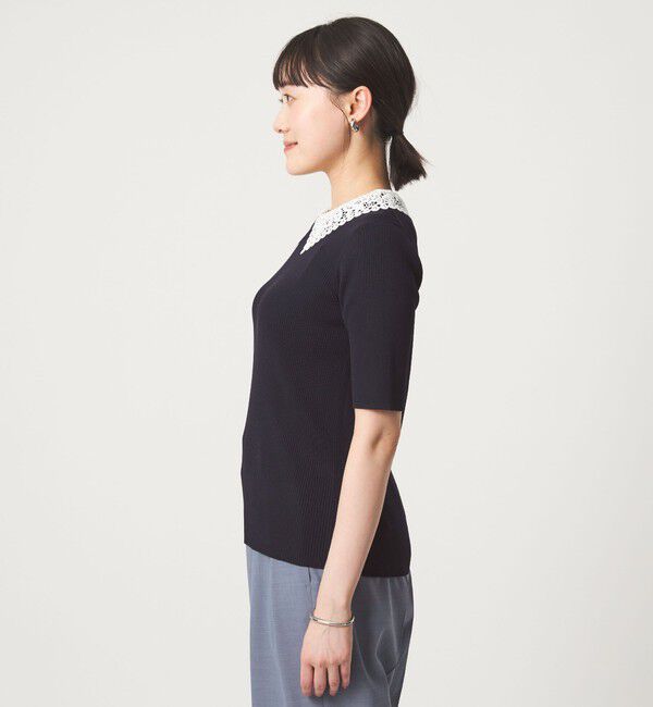 UNITED ARROWS green label relaxing「リブ エリレース 2WAY 5分袖 ニット プルオーバー」|ニット・セーター|