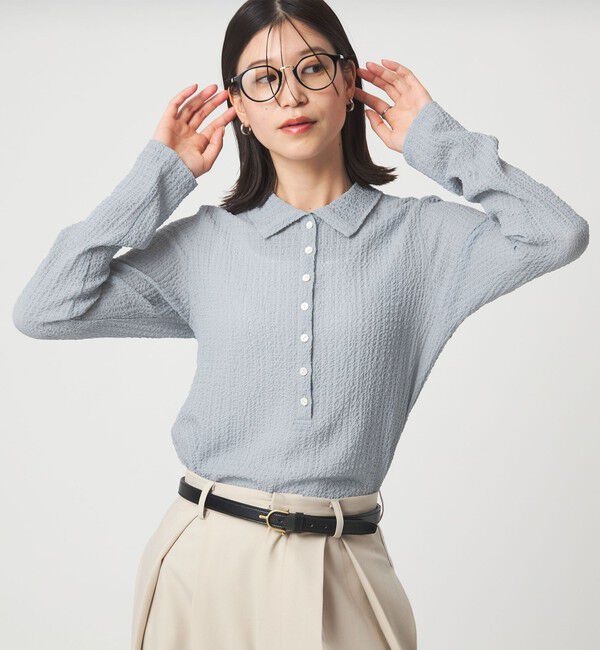 UNITED ARROWS green label relaxing「【WEB限定】＜at ease＞シアー サッカーライク エリツキ プルオーバー カットソー」|Tシャツ・カットソー|LT.BLUE