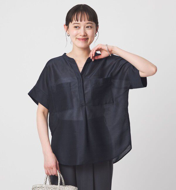 UNITED ARROWS green label relaxing「カールマイヤー ポケット ショートスリーブ ブラウス マシンウォッシャブル 通気性」|シャツ・ブラウス|NAVY